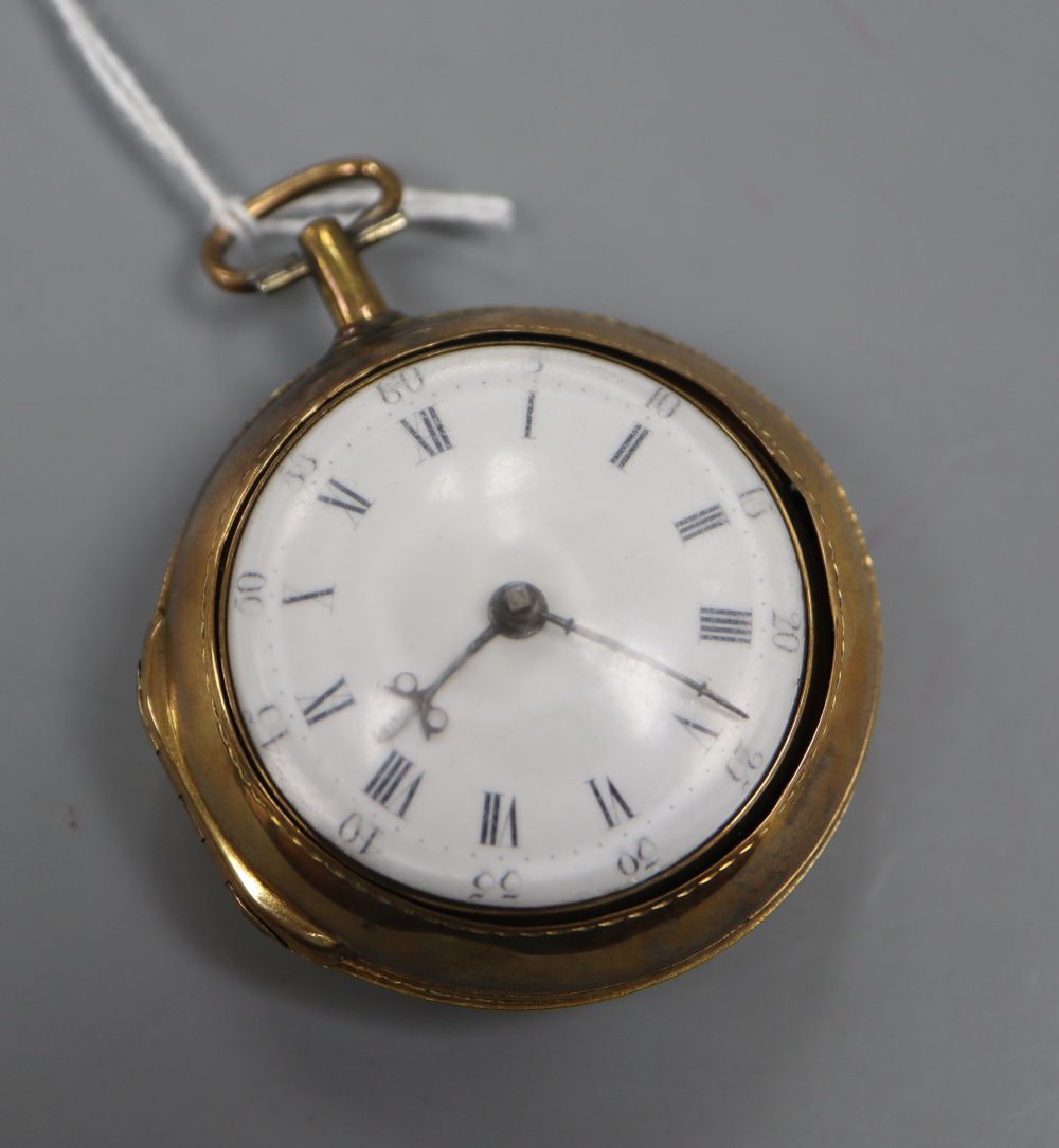 An 18th century gilt metal pair cased keywind verge pocket watch by Owen Jackson, Tenterden, with Roman dial, the signed movement